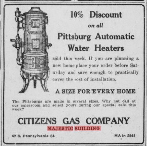 Citizens Gas Company 1924 newspaper ad for gas water heaters (Indianapolis Times May 15, 1924, p. 6