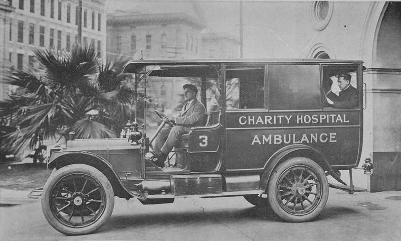 Charity Hospital's ambulance. Circa 1912. Courtesy of the Internet Archive Book Images - Image from page 68 of "Charity Hospital Report 1912" 