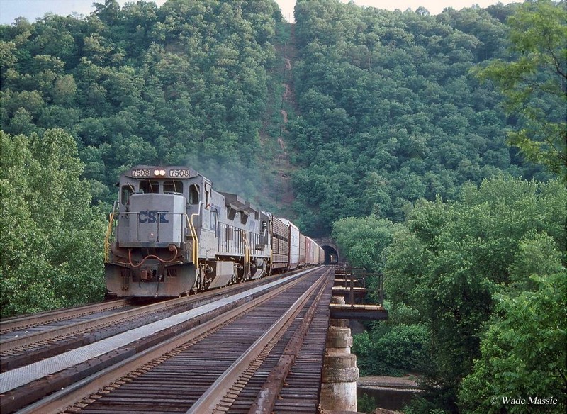 CSX freight train crossing the 1930 bridge