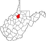 A map of West Virginia with Doddridge County highlighted to show the location in comparison to other areas within the state. 