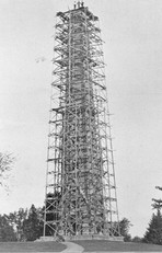 This is the Saratoga Monument under construction in the late 19th century. It took five years for the monument to be completed, from 1877 to 1883.