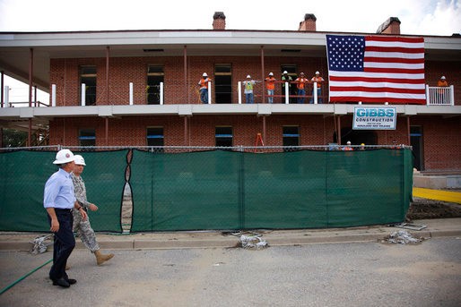 President George W. Bush in 2008 inspecting the reconstruction of Jackson Barracks