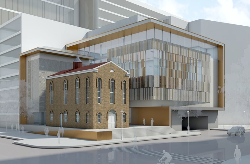 Rendering of the new Lillian & Albert Small Jewish Museum that will be constructed, including the synagogue, which was built in 1876.
