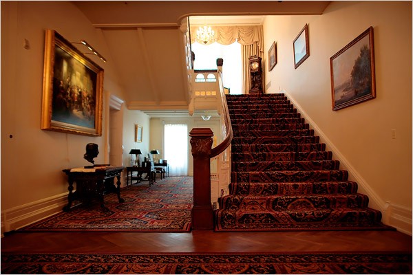 This ornate foyer and staircase greet the governor and visitors as they enter the mansion.  