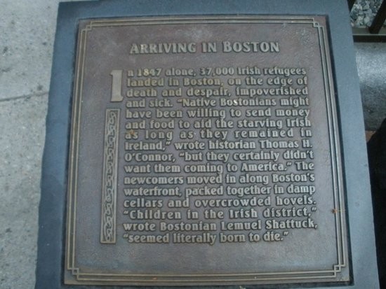 Irish Famine Memorial
Plaque:  Arriving in Boston (see below for details) 