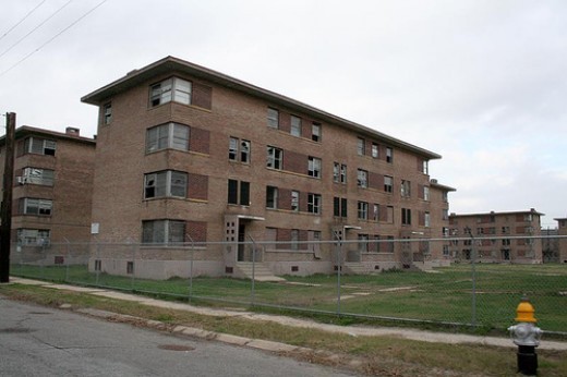 Exterior of some project buildings before demolition 