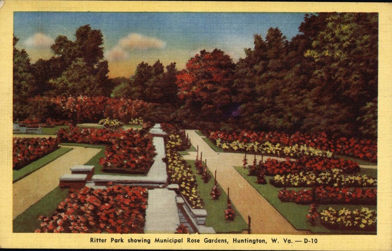 Rose Garden postcard from the 1930s. Image courtesy of Marshall University Special Collections. 