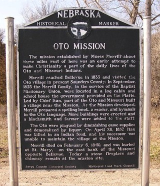 The Oto Mission Historical Marker is just off Highway 75