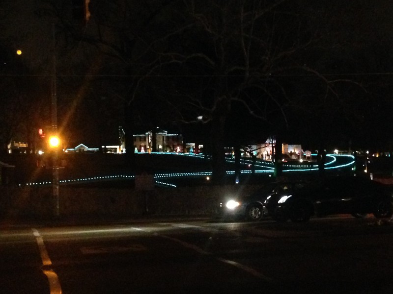 Graceland lit up with Christmas lights