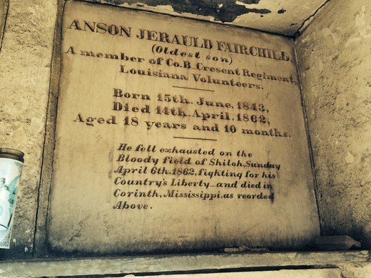 Resting place of Anson Fairchild. One of the few Odd Fellow/military tombs found within. After being killed in the 1862 Battle of Shiloh, his body was retuned for burial in his hometown 