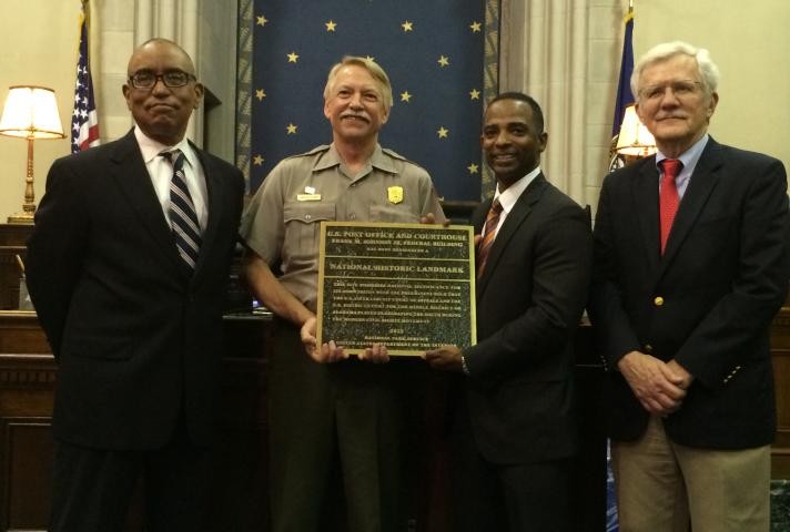 The John Minor Wisdom United States Court of Appeals Building receiving its National Register of Places plaque in 2015