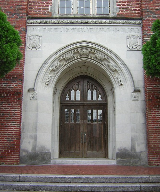 Entrance to the Memorial Library (1950), dedicated to Loyolans killed in World War II