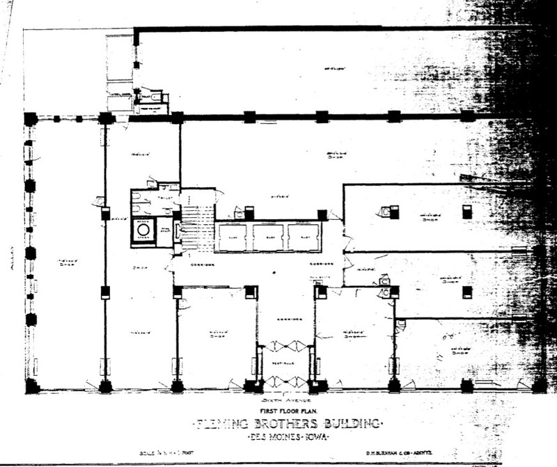 Original first floor plan for Fleming Brothers Building by Burnham's firm in 1907