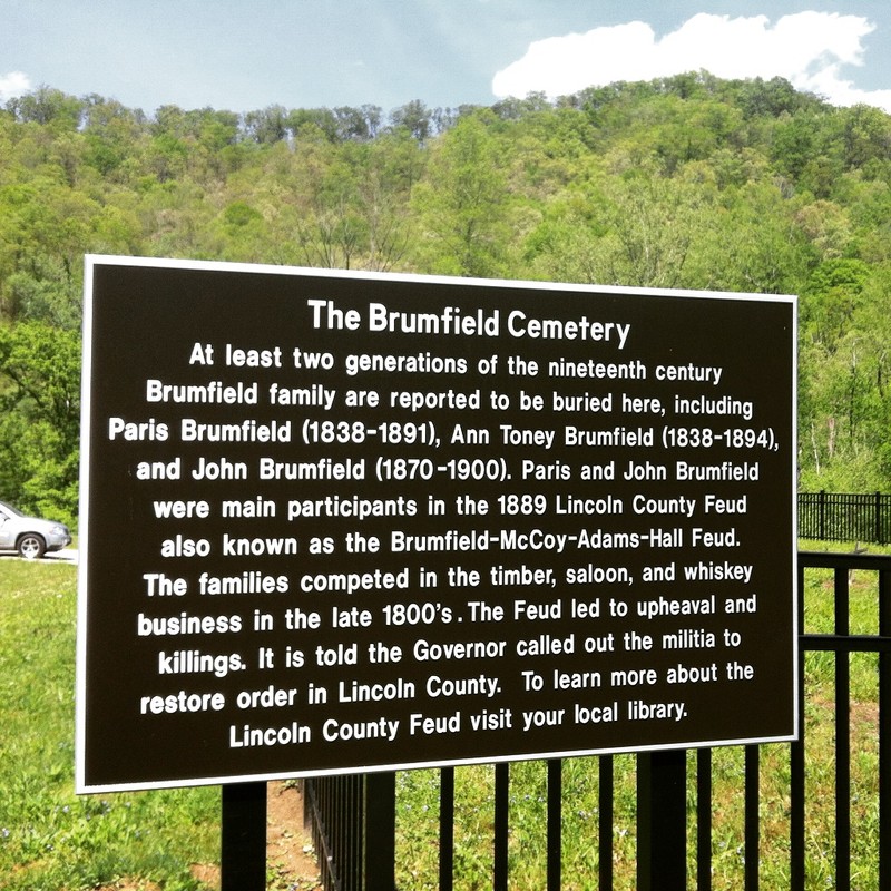 Historical Marker for the Brumfield Family Cemetery in Harts, WV.