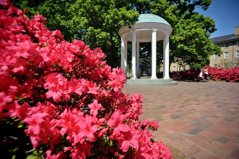 The Old Well is located in central campus and is the best-known symbol of the university (source: http://www.med.unc.edu/psych/images/old-well-close-flowers/view)