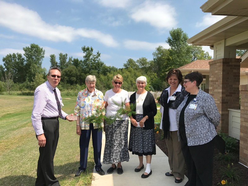 Blessing of Hospice Home of Hope addition, 2017.  Left to right:  Michael Schaefer, Sister Anne Jude Van Lanen, Char Bohnsack, RN, Sister Jean Steffes, Karen Kraus, and Sister Amy Golms.