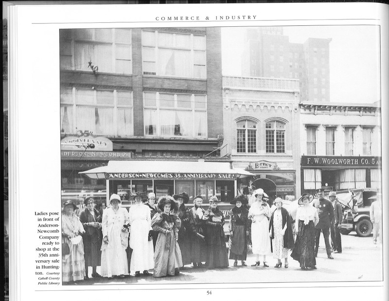 Patrons of Huntington celebrating the 35th anniversary of Anderson Newcomb. A bus stop and a Starbucks are located where they are standing today.