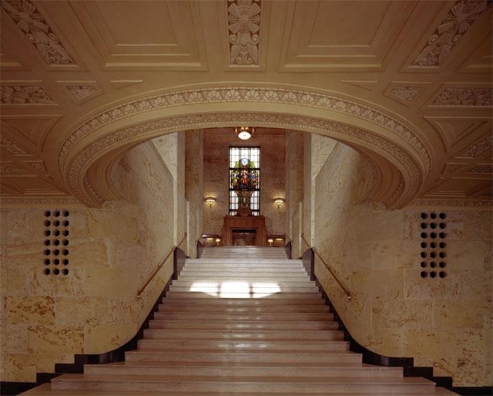 The library's grand marble staircase leads to its equally grand Great Hall.