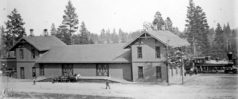 Early image of the depot with a wood burning locomotive, dating the image to most likely prior to 1890.