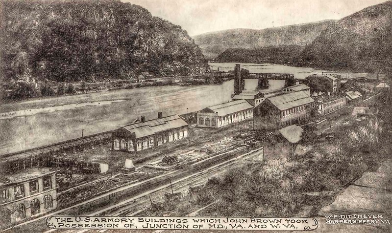 Depiction of some of the armory buildings. Courtesy of the Harpers Ferry-Bolivar Historic Town Foundation. 