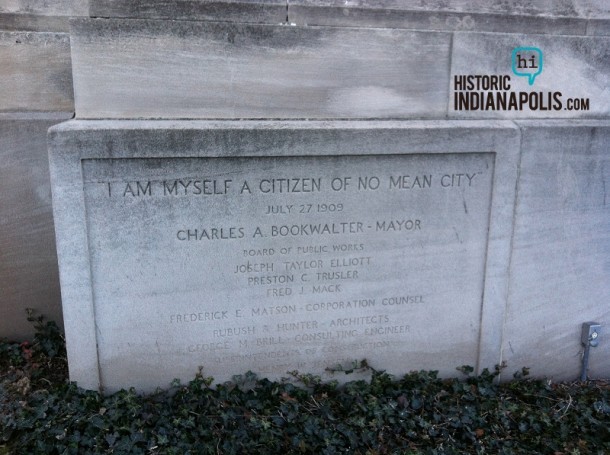 Old city Hall's cornerstone with a quote attributed to former Mayor Charles Bookwalter.  