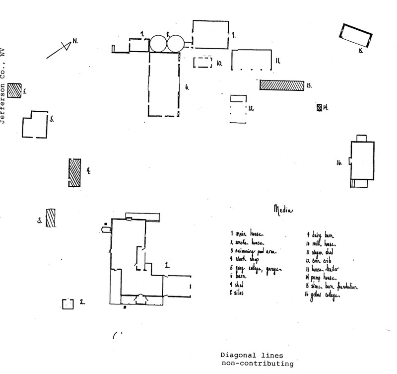 Sketch map of the NRHP property (the property has since been divided into three sections)