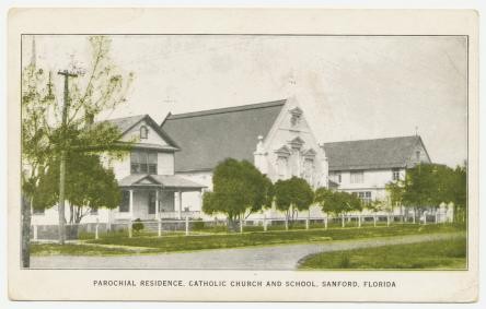 This rare photographic postcard above, shows the rectory built in early 1911, the first church (constructed in 1887) and convent/school.