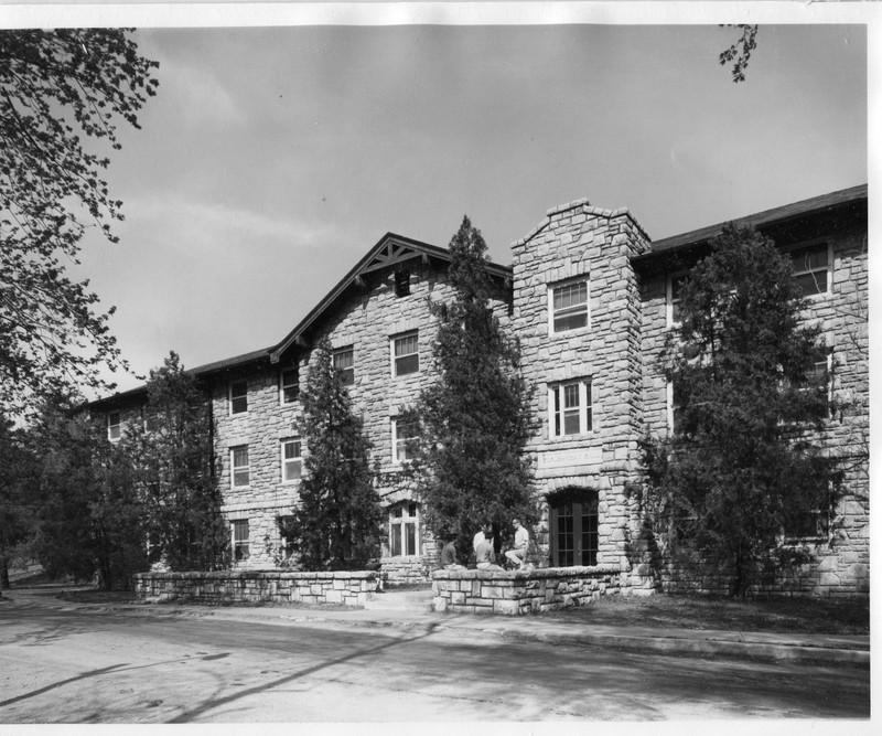 The entrance to Copley-Thaw Hall