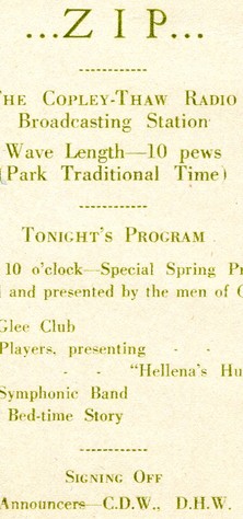 A brochure detailing the Copley-Thaw Radio Show