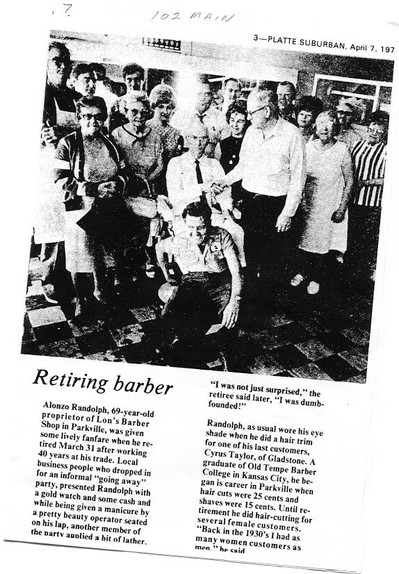 Alonzo Randolph (owner of Super Cuts for Guys & Gals) at his retirement party in the 1970s.