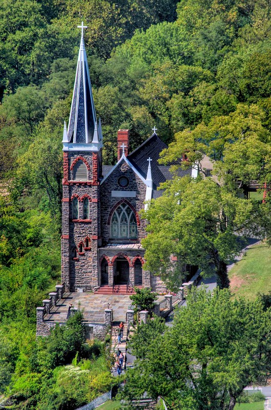 St. Peter's Church, as viewed from Maryland Heights. Courtesy of the Harpers Ferry-Bolivar Historic Town Foundation. 