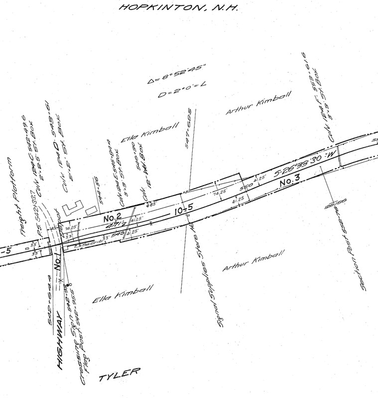 1914 B&M Valuation Map and detail of Tyler Station, Hopkinton, N.H.