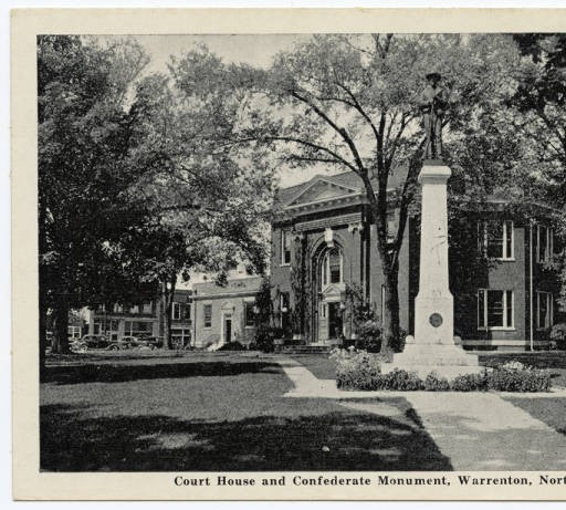 Court House and Confederate monument (source: Durwood Barbour Collection of North Carolina Postcards, Wilson Library, UNC)