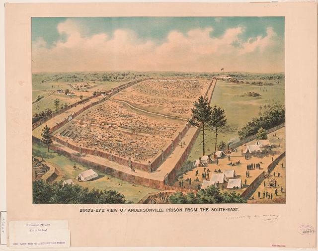 Here you can clearly see that the artist did not include any sign of a village or town, demonstrating the distance from the center of the village of Andersonville to the camp itself.