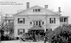 Early 20th century photo of Dr. Reynolds House. Original copy located in North Carolina Collection, Pack Memorial Public Library, Asheville, North Carolina.