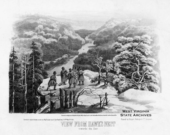 Drawing rendering the battle that occurred in the Hawk's Nest area.