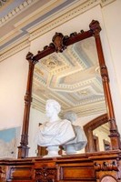 Billiards Room fireplace with bust of Charles D. Mathews