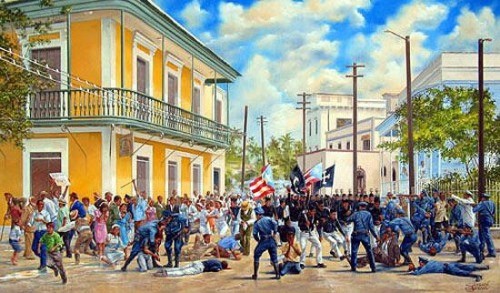 This painting is a visual representation of the Massacre at Ponce. It represents the epitome of the struggle on the island of Puerto Rico for independence.