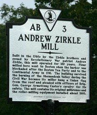 The Andrew Zirkle Mill Historical Plaque