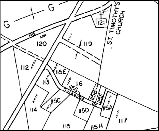 1960 Property Map showing point P.