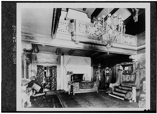 The mansion's grand foyer as it looked in 1916, to include a silver and bronze German chandelier that cost $10,000 when it was purchased in 1914.  