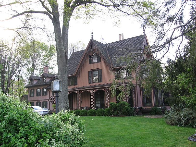 Jonathan Sturges House: this Gothic Revival cottage features a veranda with latticed trim.