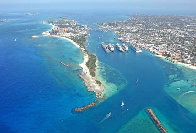 Modern day aerial view of the Port of Nassau.