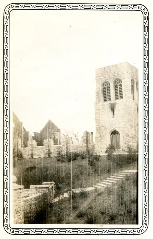 Graham Tyler Chapel under construction in 1938 after fire of 1937