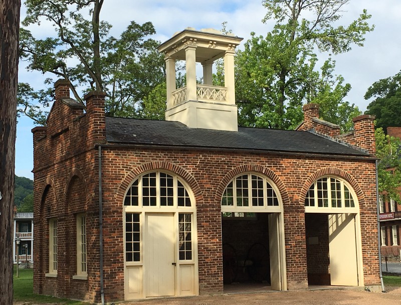 The armory's engine house, known as John Brown's Fort, today stands in Arsenal Square 150 feet south of the John Brown Monument. Image obtained from the National Park Service.