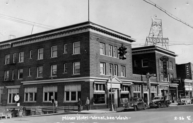 The exterior of the Wenatchee Hotel Building as it looked in the 1930s.