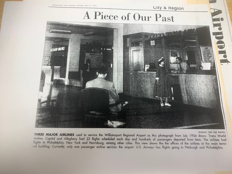 Newspaper article Williamsport airport in 1954