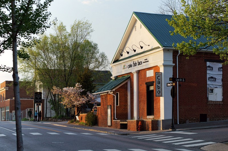 Cabo Fish Taco is located at the corner of Lee and Main. The brick structure was built in 1847 as a Presbyterian church and is the oldest surviving building on Main Street.