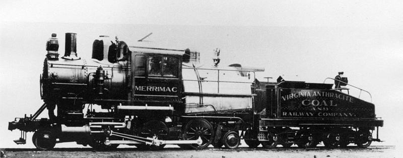 The First "Huckleberry" Train (pictured here in 1904) transported coal to Blacksburg and stopped at a depot where the library is currently located (image reproduced under Fair Use)