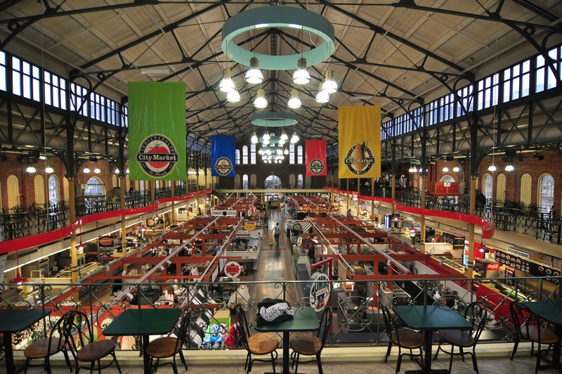 A panoramic view of the interior of City Market from the rear mezzanine which was added in the 1970s.  